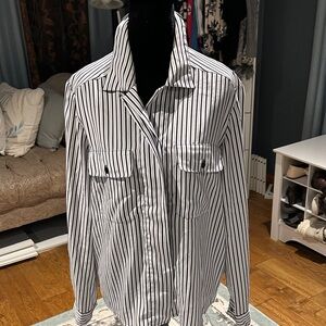 Notations Black and White Striped Button Down Shirt